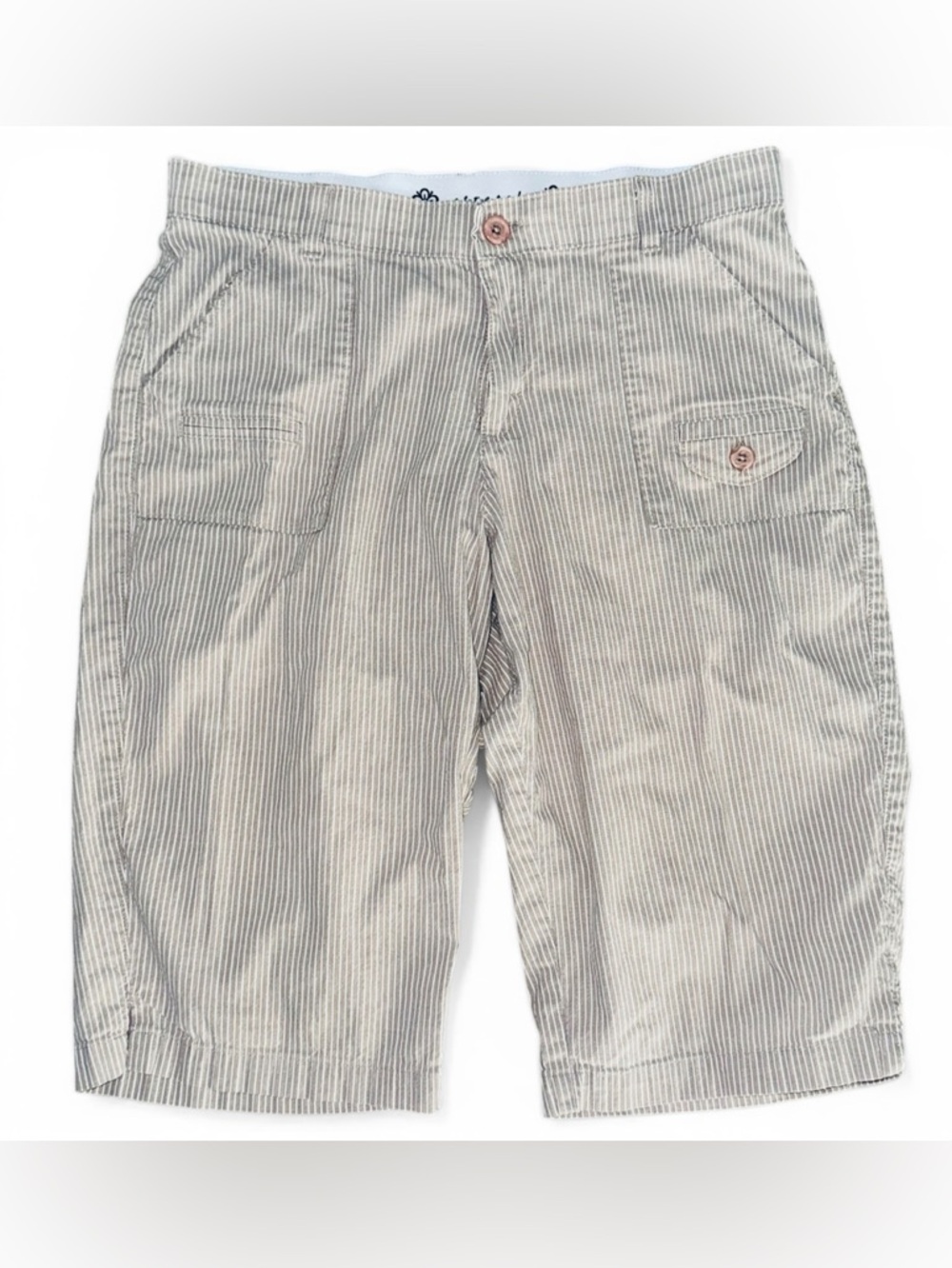 Lee Comfort Waistband Size 10 Petite Tan/White Pinstripe Shorts